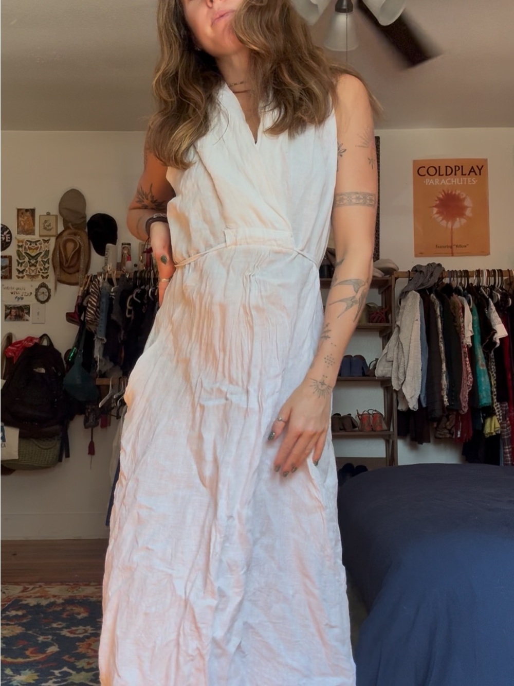Sleeveless White Linen Wrap Maxi Dress